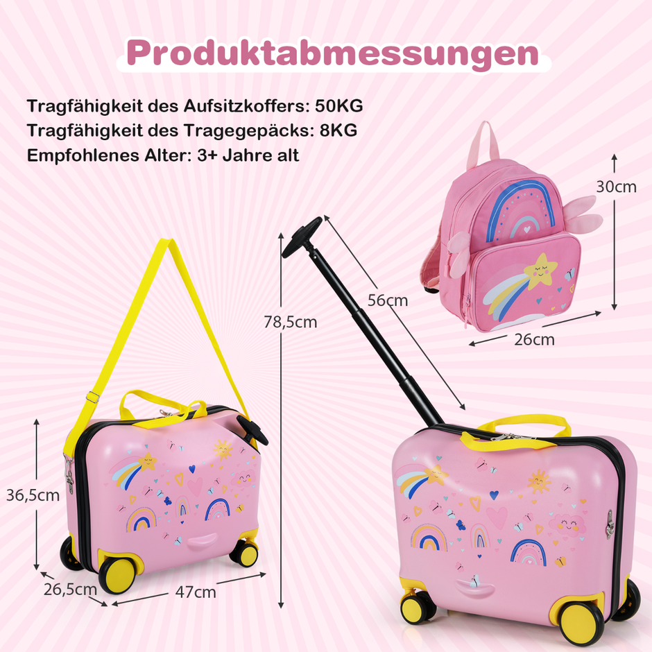 delad – barnväska + ryggsäck lång sittväska och bred stjärna – 2 47 cm 30 cm – Ljusrosa