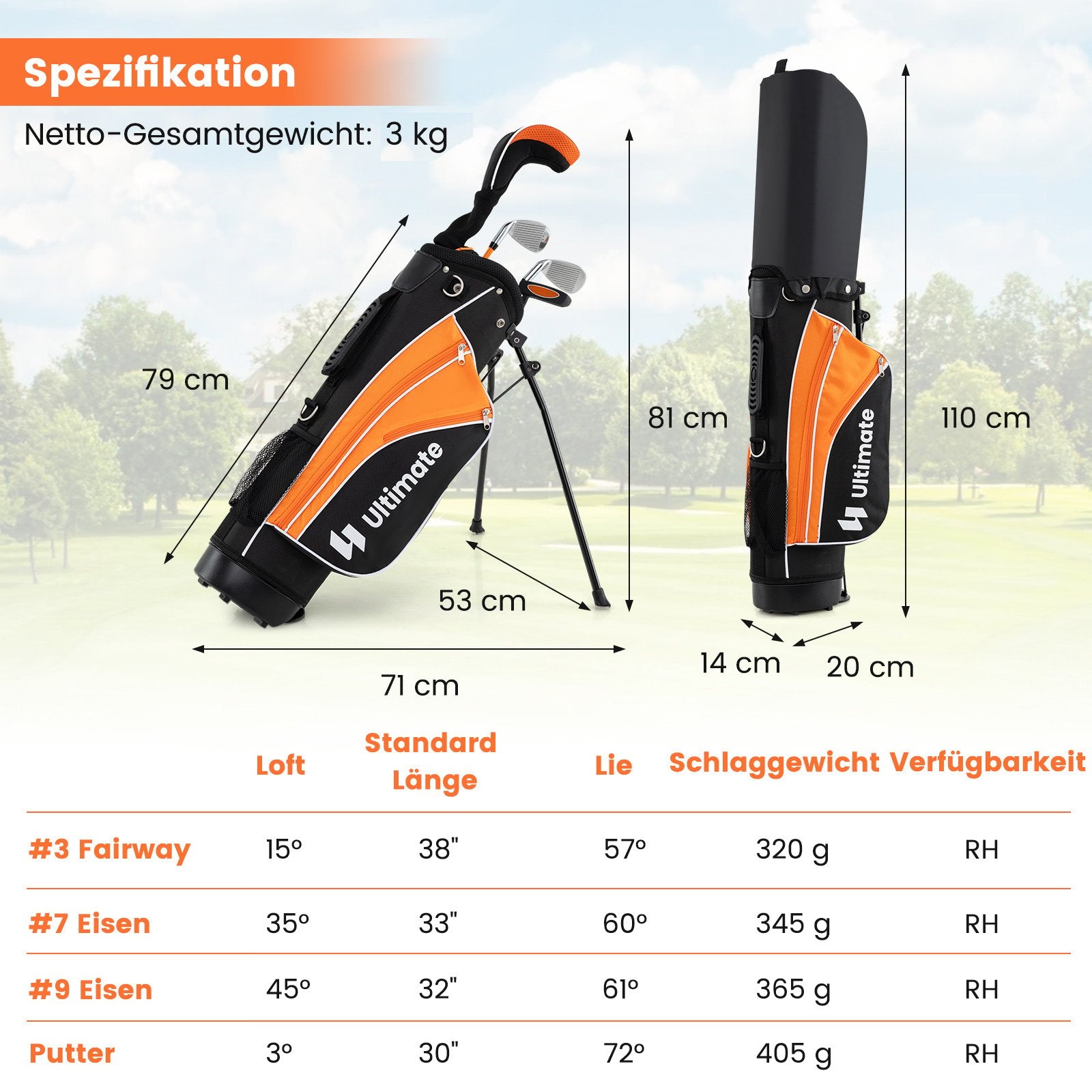Barn – Komplett Golfklubbsset Högerhänt Golfset för år – 11-13 – Orange