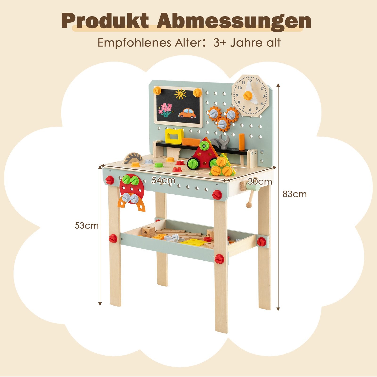 Verkstad – Barn Trä Verktygsbänk med Tafel och DIY set Tillbehör Förvaring – Flerfärgad