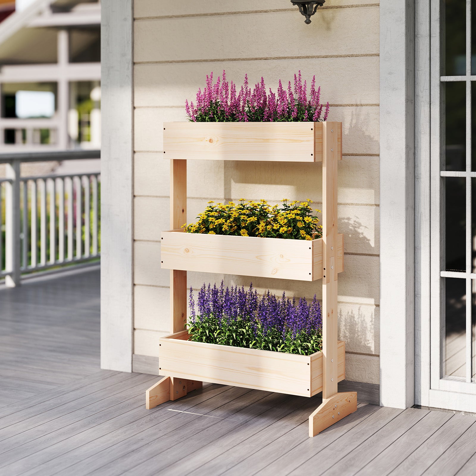 Vertikalt – trädgårdsland med våningar blomlådor planteringskärl trädgårdsbädd av granträ – 3 3 69 x 39 x 109 cm – Natur