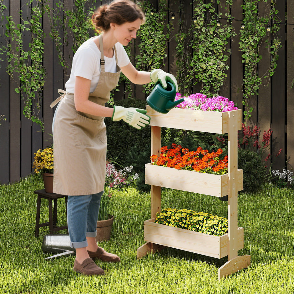 Vertikalt – trädgårdsland med våningar blomlådor planteringskärl trädgårdsbädd av granträ – 3 3 69 x 39 x 109 cm – Natur
