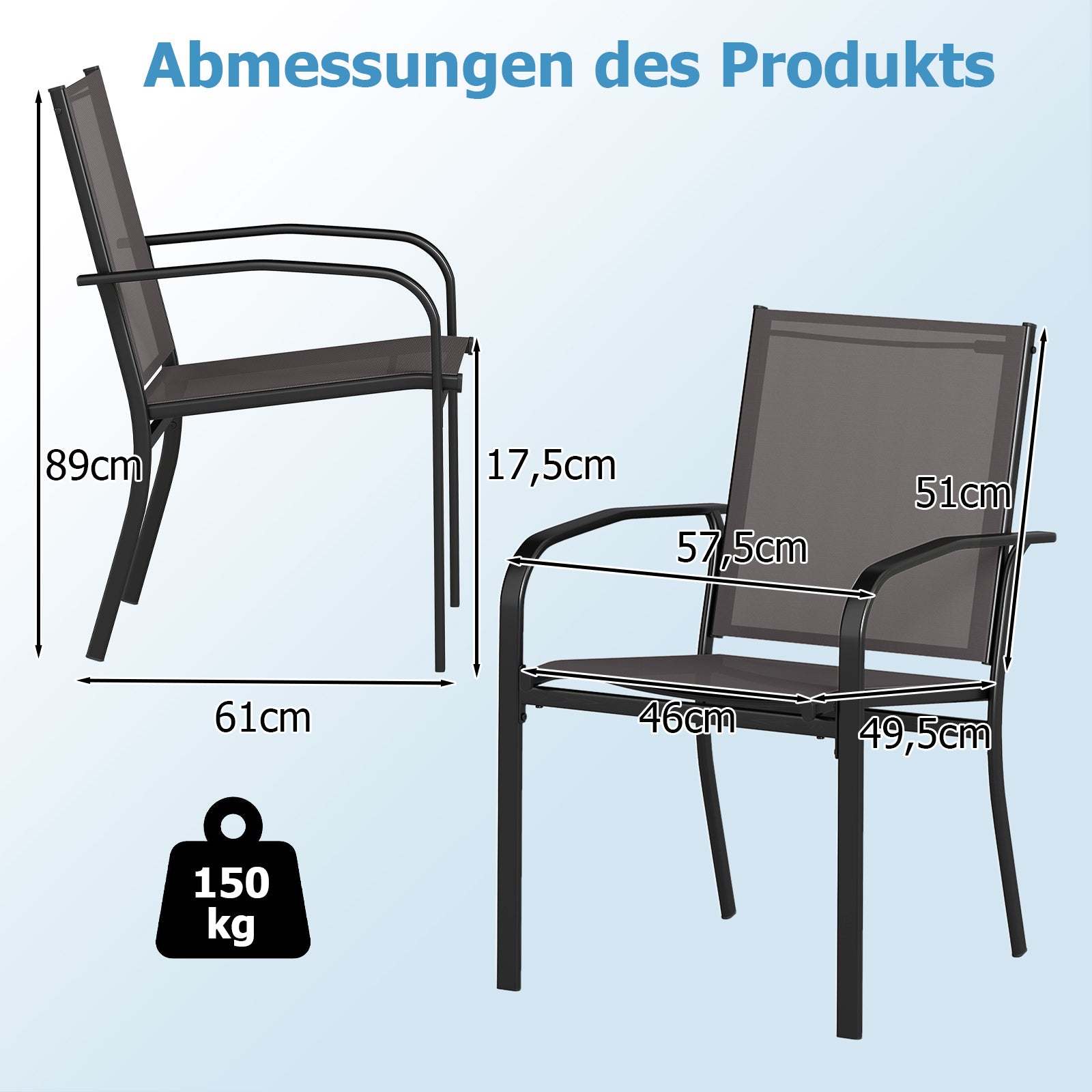 Utomhus – matsalsstolset med st stapelbara terrass slingstolar andningsbart tyg i grått – 4 – Grå