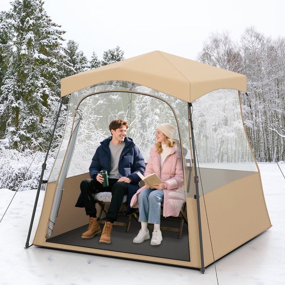 Genomskinligt – pop up sporttält, transparent campingtält, utomhus allvädersskydd med bärväska, – 160 x 160 x 176 cm – Brun