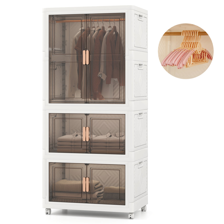 Klädkammare – med klädhängare 421L Garderobskåp hopfällbart Mångsidigt hjul fri kombination – 10 71 x 46 x 156 cm – Vit