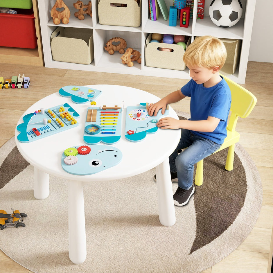 Dinosaurie – Aktivitetsvägg för Småbarn i Montessori Trä Sensorik Väggleksak – 11 1 – Blå