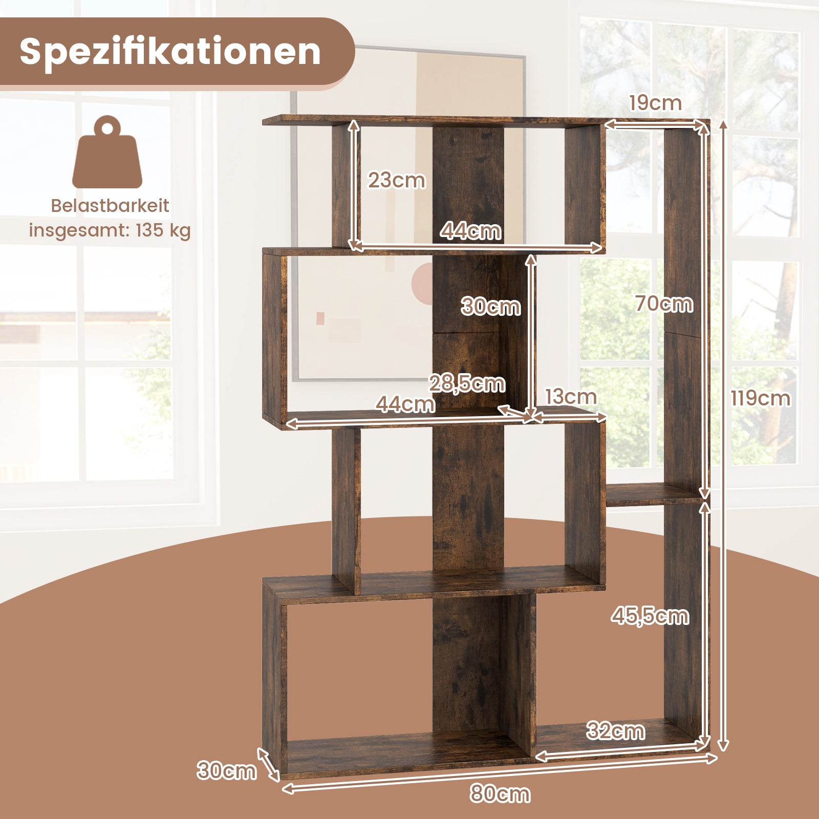 Öppen – geometrisk bokhylla kubers stor med tippskydd golvorganisatör displayhylla café – 6 – Kaffe