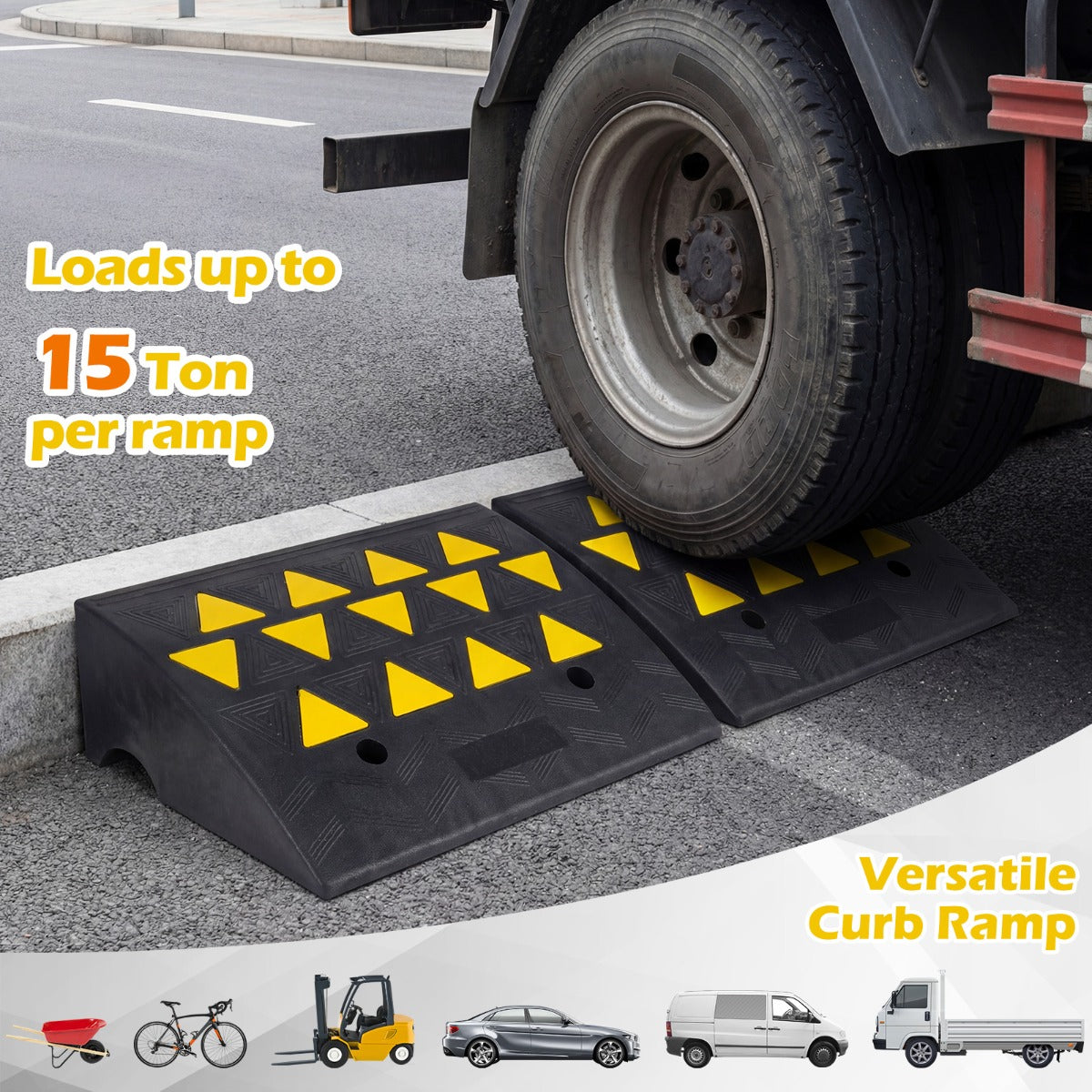 pack – helgummi tröskelramp med tons bärförmåga – 2 15 49 x 37 x 16 cm – Svart