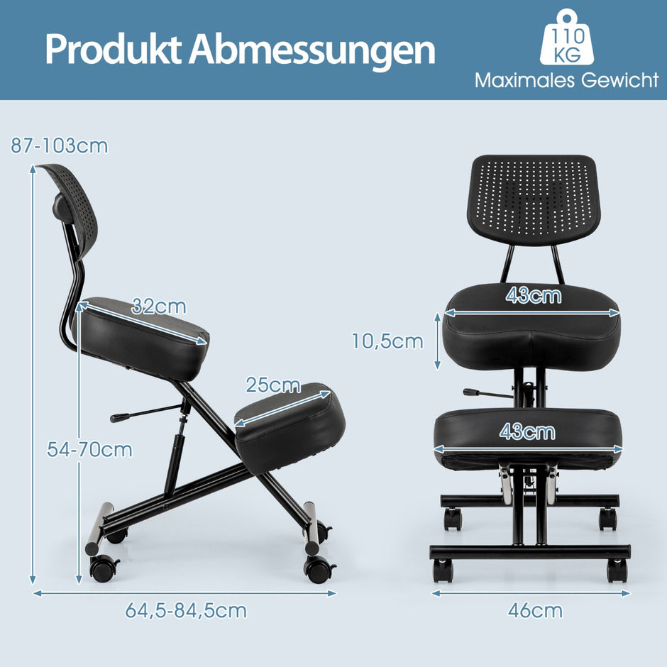 Ergonomisk – knä stol med sned sits för smärtlindring ortopedisk – Svart
