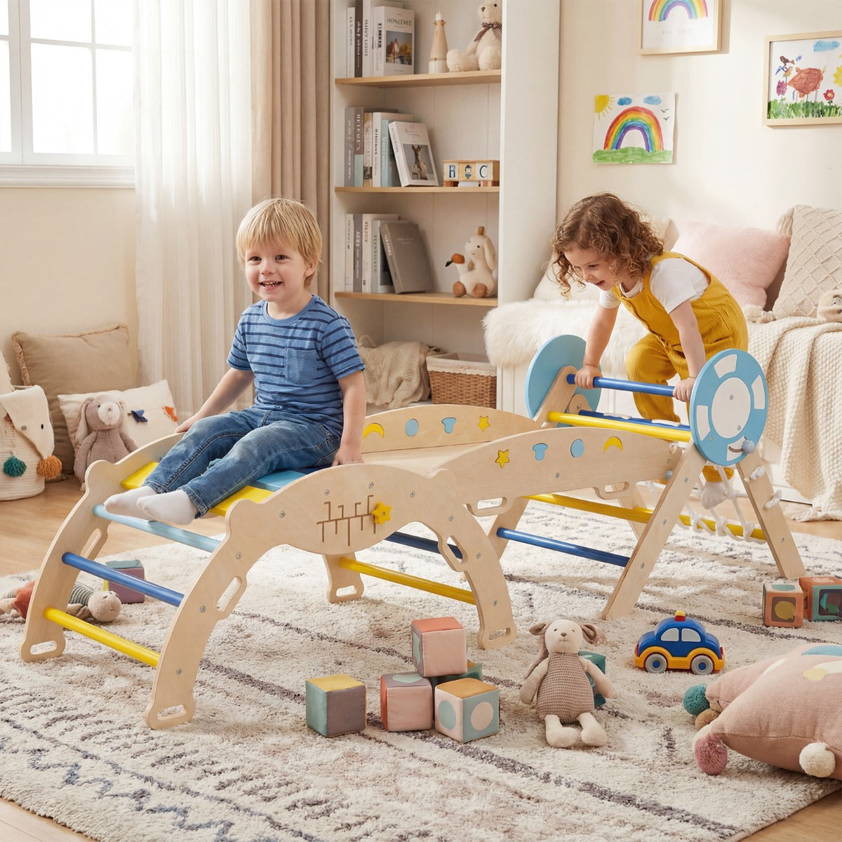 pack – klätterställning Klappabres klättertriangel med rutschkana och klätterbåge Sjöfarare Sprossendreieck – 3 – Blå