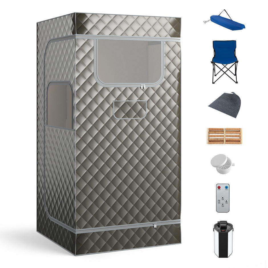 Ångbastu – hemmabastu för hem helkroppsbastubox med liters ånggenerator – 3 91 x 91 x 183 cm – Grå
