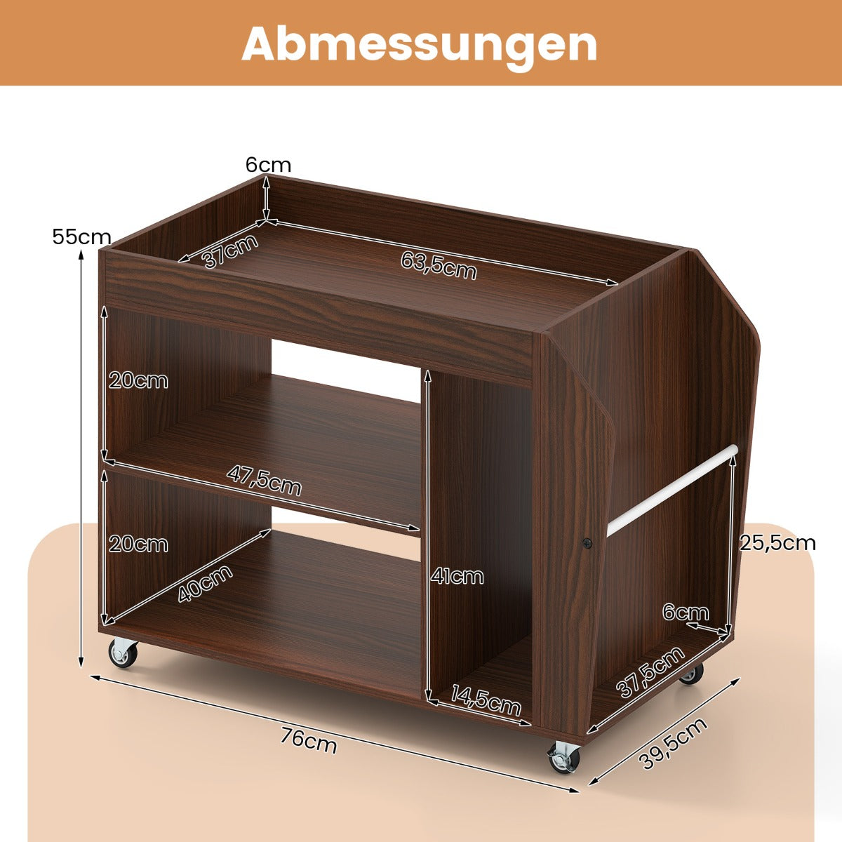 nivåer – sidobord med hjul nattduksbord nattbord rullande soffbord – 3 – Brun