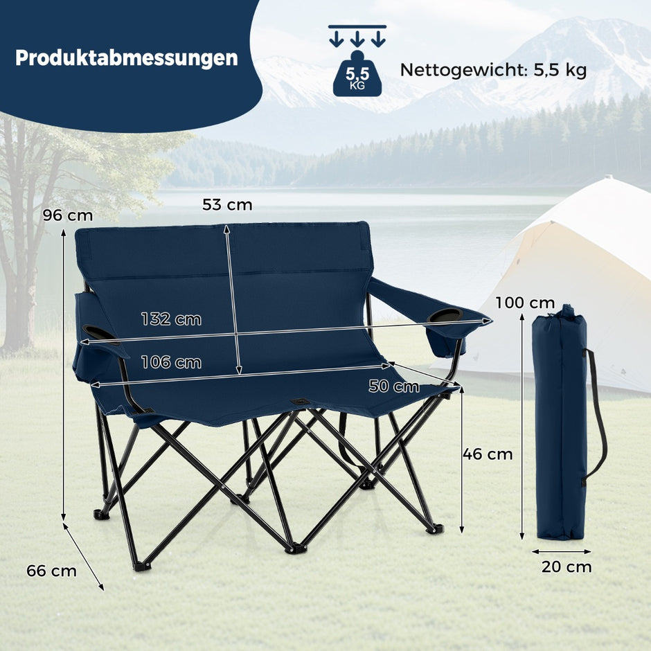 Campingstol – för personer Fällstol med dryckeshållare och armstöd bärväska – 2 – Blå
