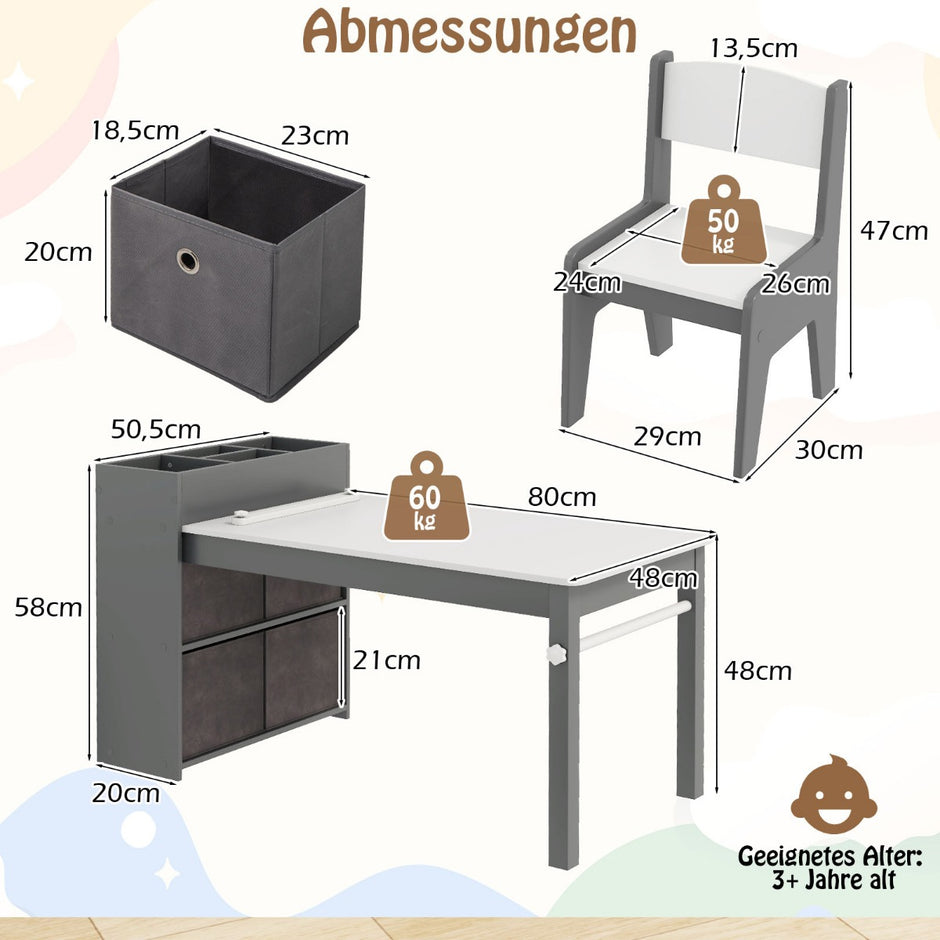Konstbord – och stolset för barn Teckningsbord med stolar Pappersrulle pappersrullhållare – 2 – Grå
