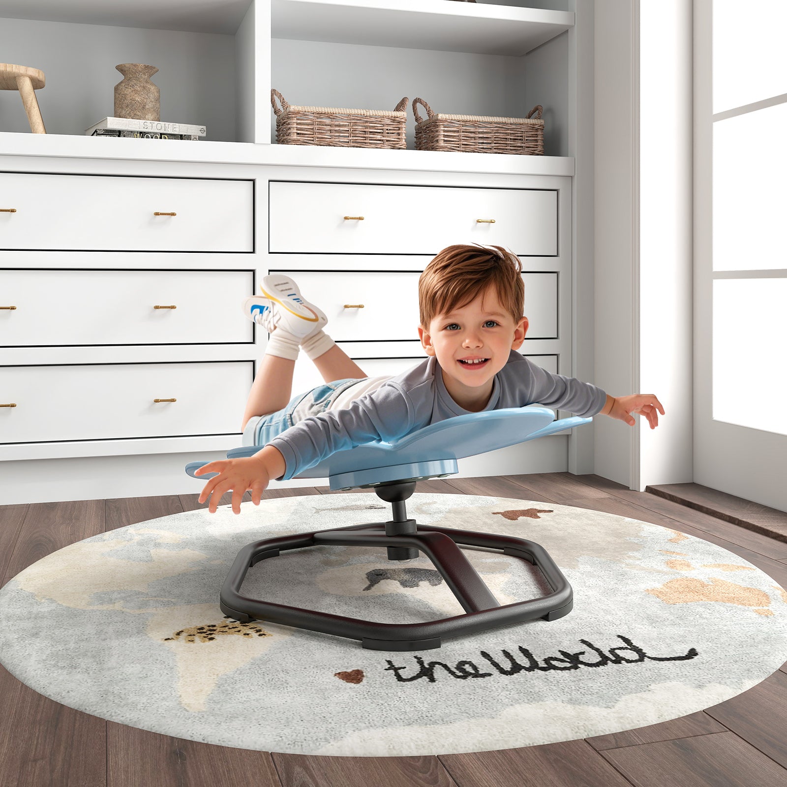 Sensorisk – snurrstol barn 360° karusell autism med halkfri metallbas blomma – Blå