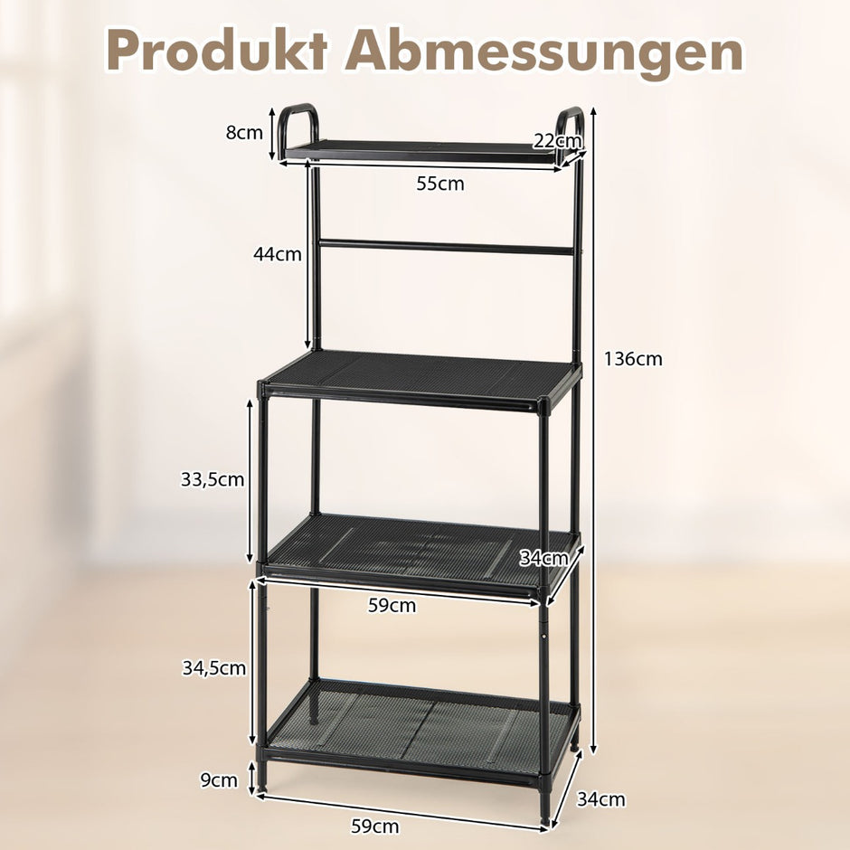 Köksregal – nivå Mikrovågsställ med justerbara hyllplan i metall – 4 59 x 34 x 136 cm – Svart