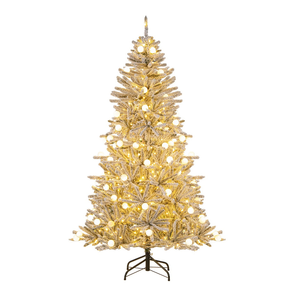Snöbelagd – konstgjord julgran med kulor, varmvita LED lampor och grenspetsar – 51 250 637 180 cm – Silver