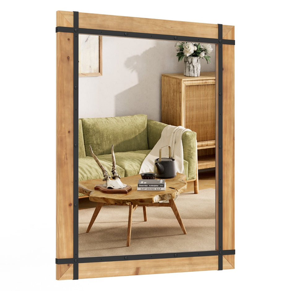 Dekorativ – hängande väggspegel Väggmonterad Farmhouse Style Naturlig – 77 x 99,5 cm – Natur