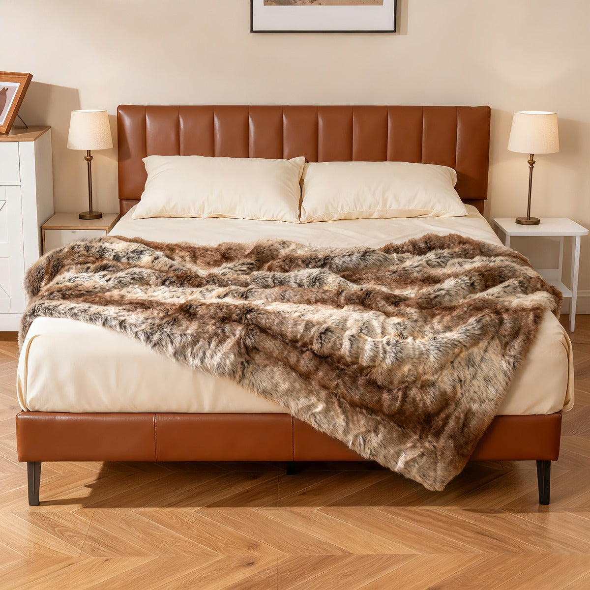 Fluffig – Konstskinn Hemfilt mjuk Plysch mysig hög kvalitet Konstmårdskinnsfilt – 153 x 203 cm – Kaffe