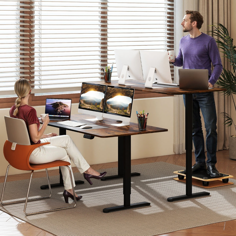 Elektriskt – ståbord höj och sänkbart skrivbord ergonomiskt sitt Brunt – 140 x 70 cm – Brun