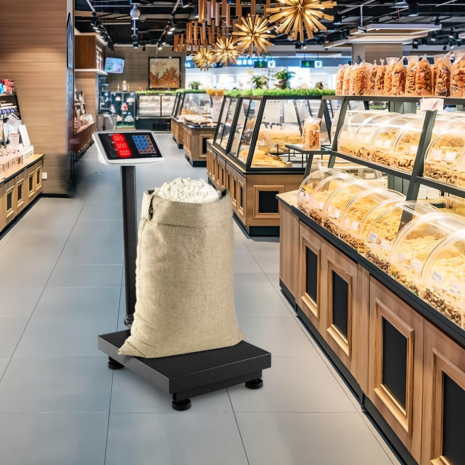 Digital – plattformsvåg paketvåg med priskalkylator LB/kg Multifunktionell butiksvåg – 300 kg / 50 g – Svart
