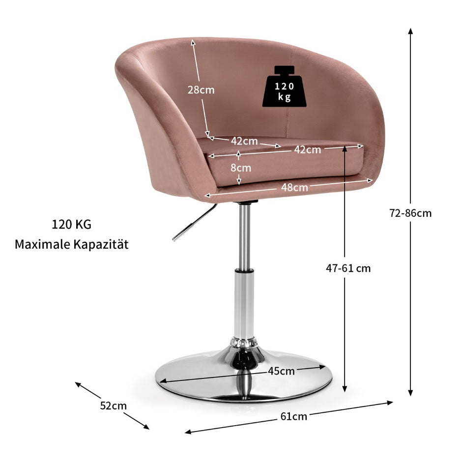Höjdjusterbar – accentstol 360° roterande stoppad upp till lastkapacitet sammetsstol – 120 kg – Rosa