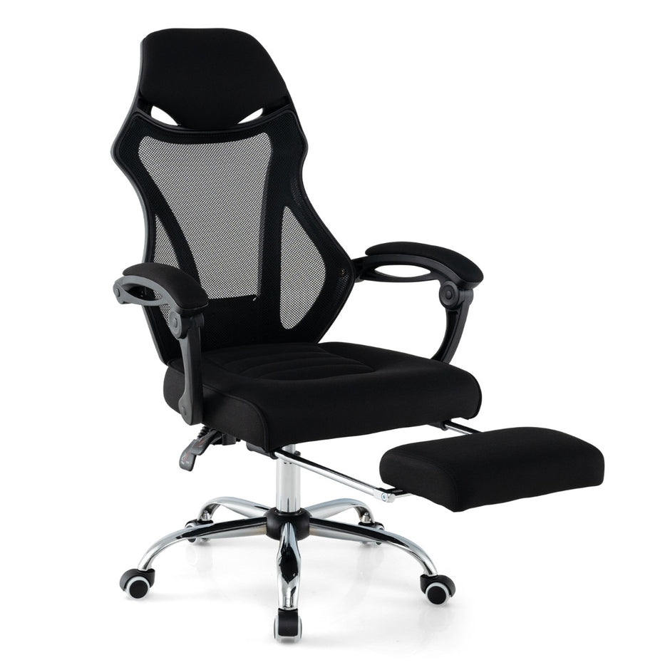 Ergonomisk – kontorsstol i mesh med fotstöd och höjdjusterbart fällbart ryggstöd Executive – Svart