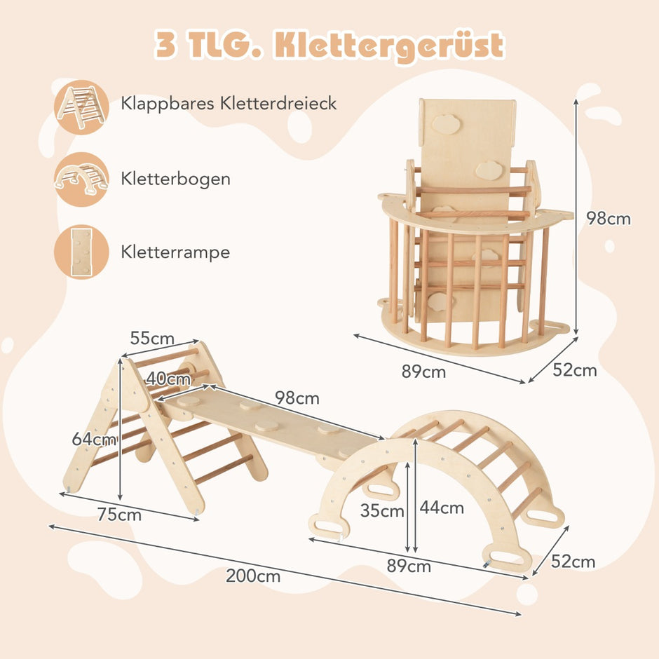 Trekantigt – klätterleksaksset i trä med byggklossar i skumplast för att leka och klättra – 6 – Natur