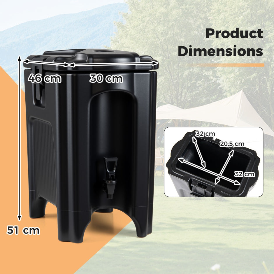 Dryckesdispenser – Med Hane Varm och Höggbar Isolerande Kanna – 16,5 L – Svart