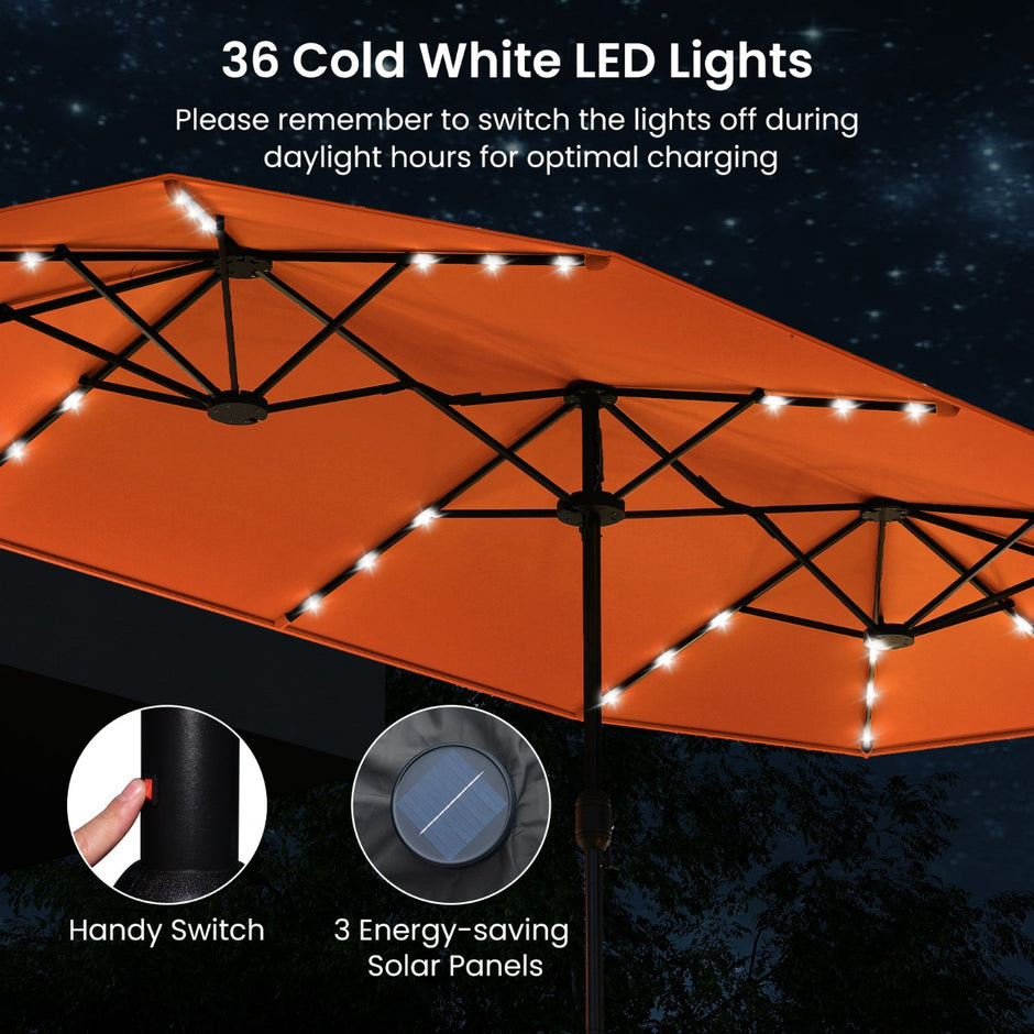 Dubbelsolskydd – Med Stativ och LED Lampor UPF 50+ Trädgårdssolskydd – Orange
