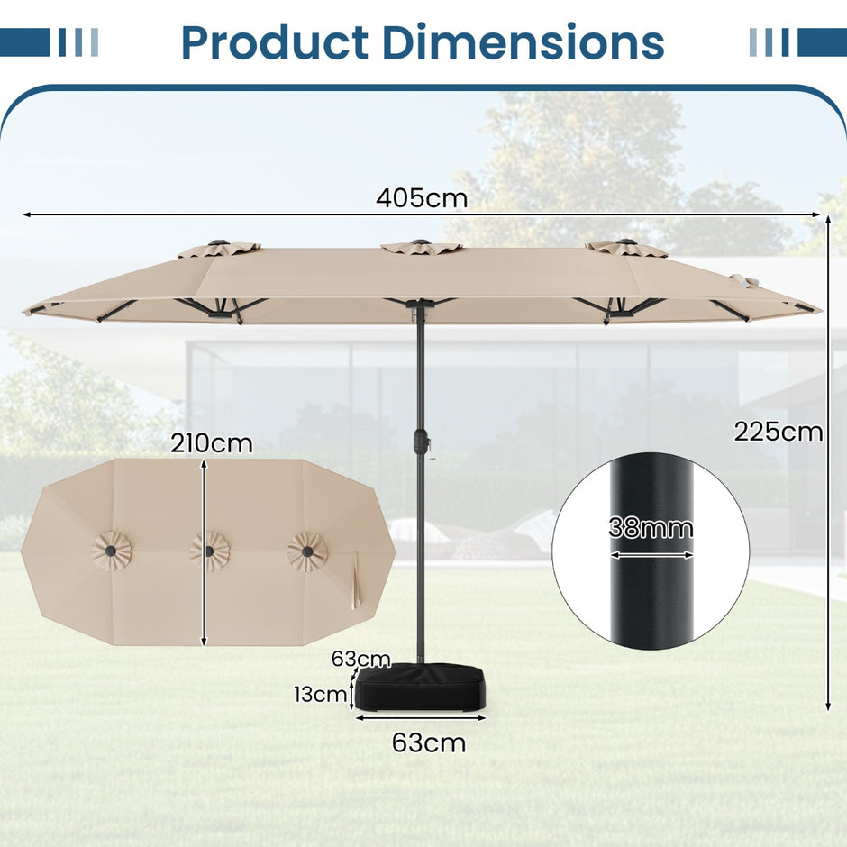 Dubbel – solskärm Med Stativ och LED Lampor UPF 50+ Trädgårdsskärm – Beige