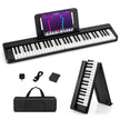 Digitalt – piano med tangenter och Bluetooth musikställ pedal hopfällbar – 61 – Svart och vit