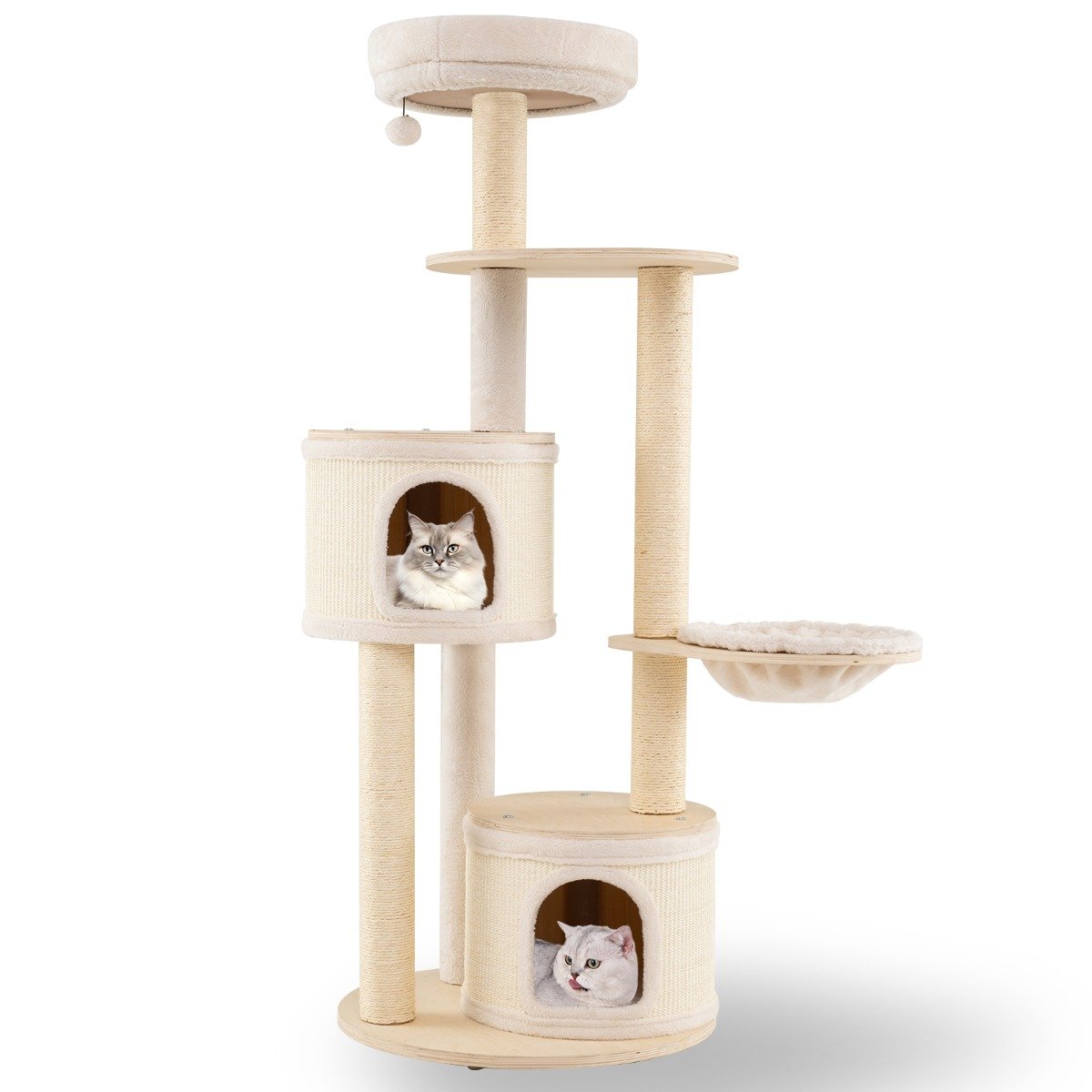 Klösträd – med kattgrottor och korg sisal klöspost leksaksboll kattträd klätterträd – 2 152 cm – Natur