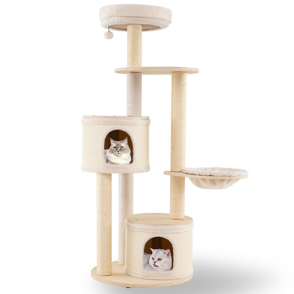Klösträd – med kattgrottor och korg sisal klöspost leksaksboll kattträd klätterträd – 2 152 cm – Natur