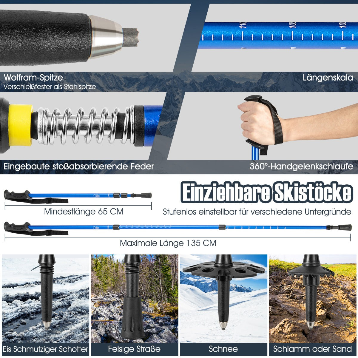 Mångsidigt – snöskoset ergonomiska snöskor med dubbel spännsystem – 63 cm – Blå
