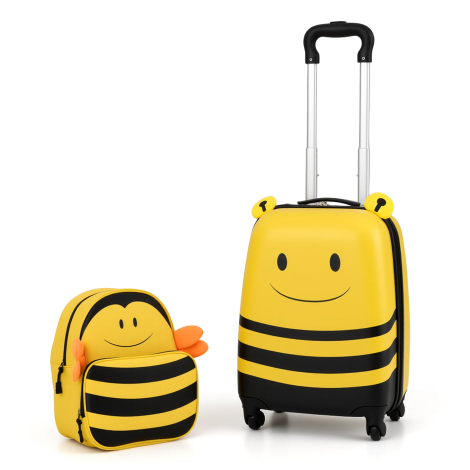 delat – barnkoffert + ryggsäck 12”+16” barnvagn barnbagage med anti förlust rep bin – 2 – Gul