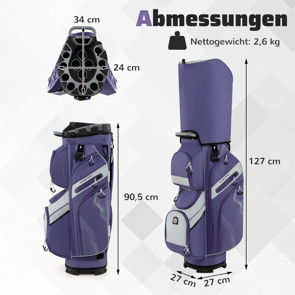 Golfbag – med fack och bärrem regnskydd fickor Lätt golfvagnsbag – 14 11 – Lila