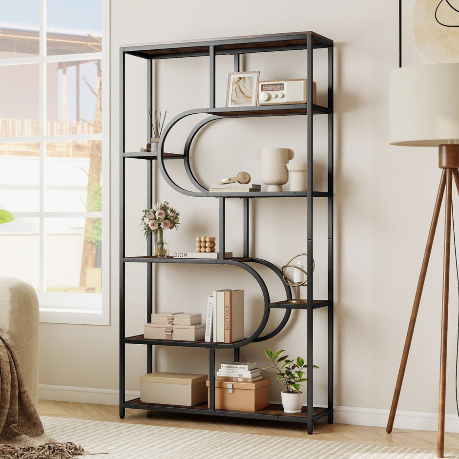 vånings – bokhylla med öppna hyllor Ställhylla Displayhylla och – 5 – Brun