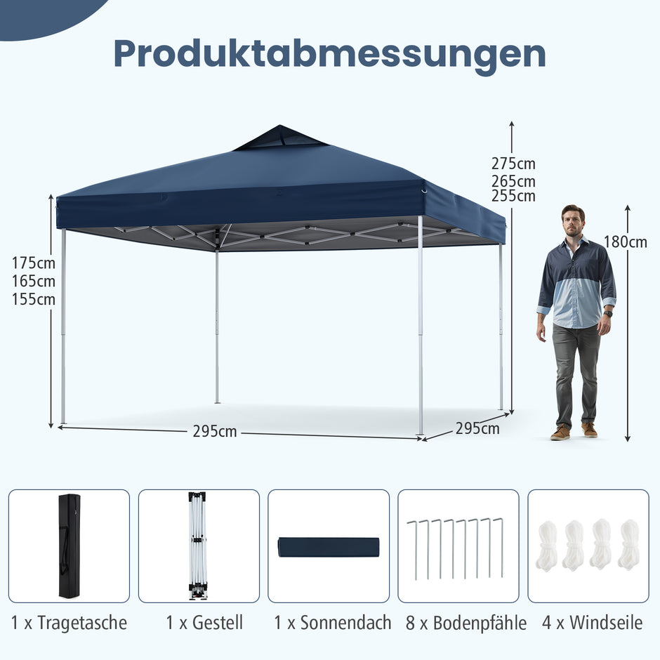 Paviljong – vattentät stabil UV skydd 50+ partytält fälltält marin – 3 x 3 m – Marinblå