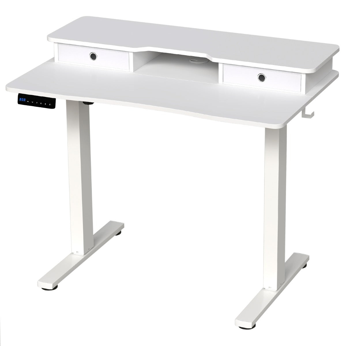 Höj – och sänkbar skrivbord med monitorställ lådor krokar datorbord – 2 – Vit