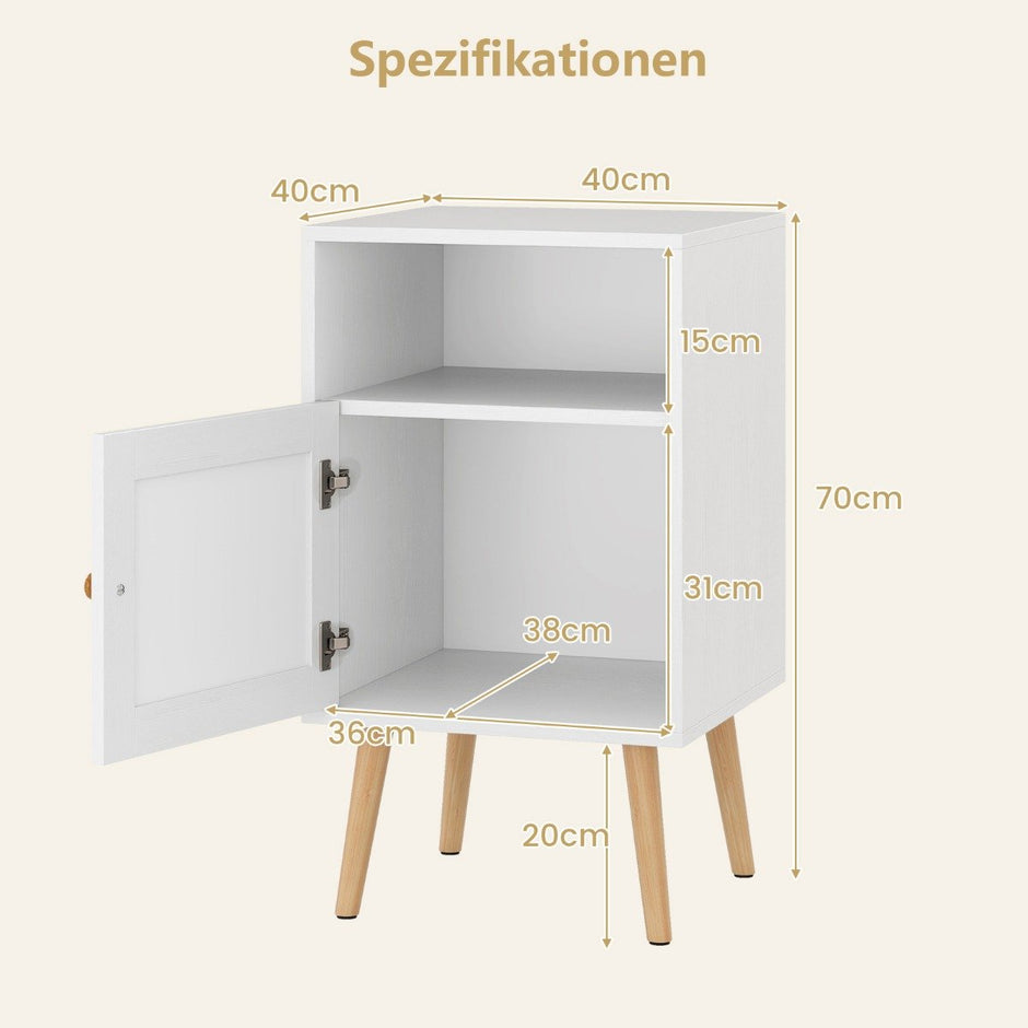 Rattan – Nattduksbord med förvaring Öppet hyllsystem och dörr Lantlig stil Sido stycken – 2 – Vit
