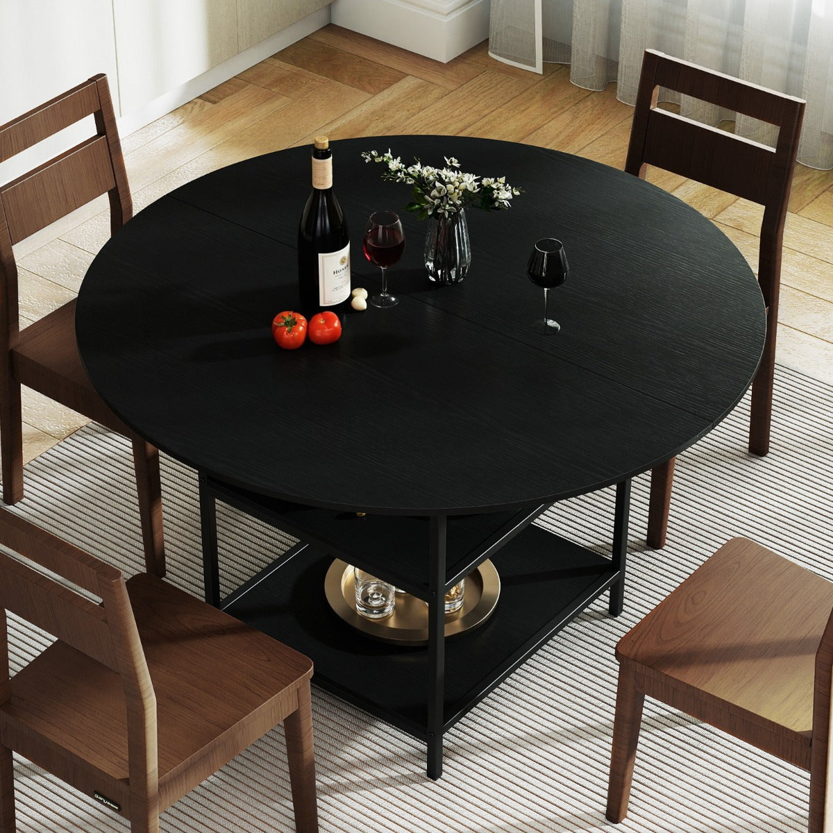 Runt – Matbord för upp till Person med lager Förvaringsfack och Metallställ Köksbord – 4 6 2 120 cm – Svart