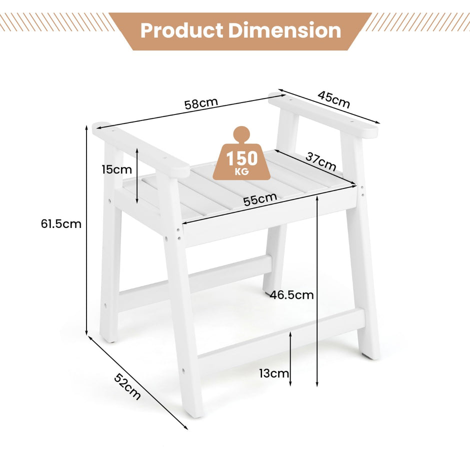 Duschbänk – med Armstöd Spa Sits Badpall för vattentät Badrumsbänk – 58 x 52 x 61.5 cm – Vit