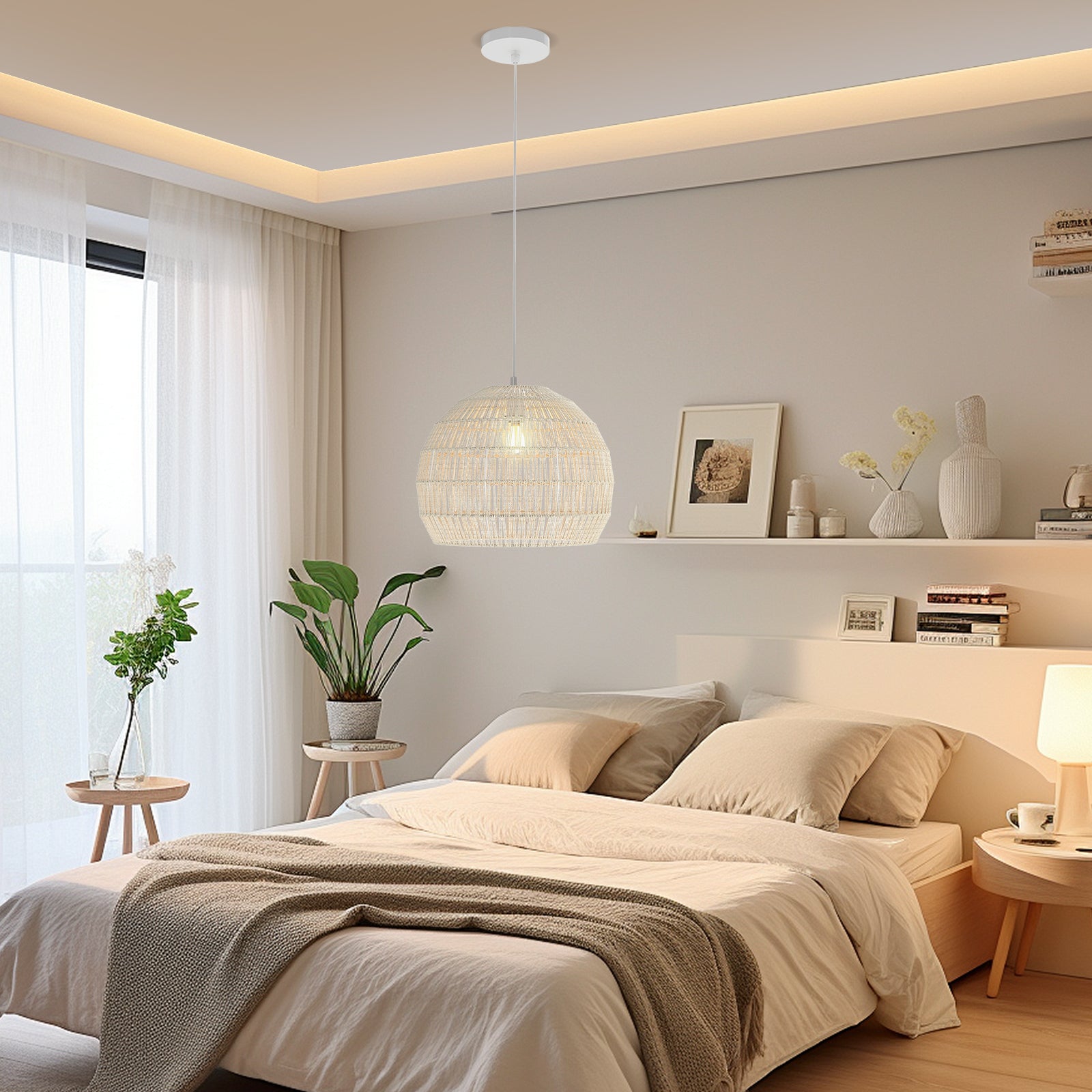 Flätad – pendellampa Boho taklampa med justerbar hänghöjd hänglampa – Beige