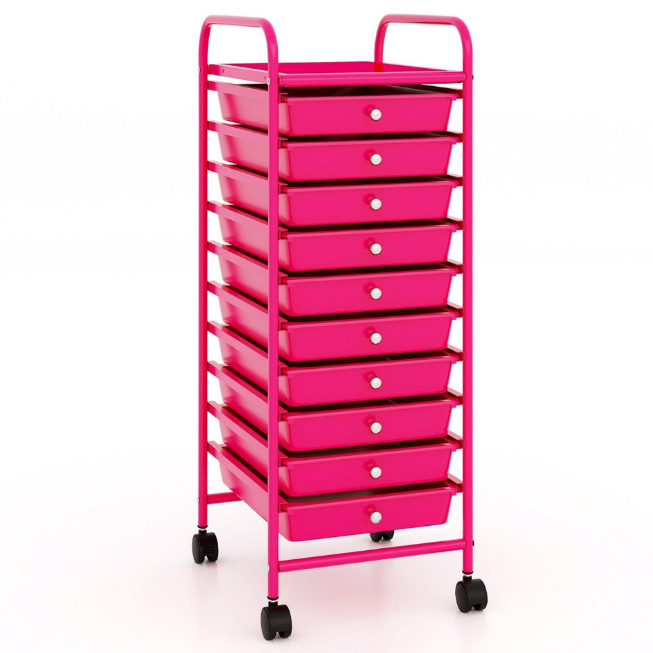 Rullvagn – Bad Rullcontainer Sido med lådor – 10 33 x 37 x 86 cm – Hot Pink