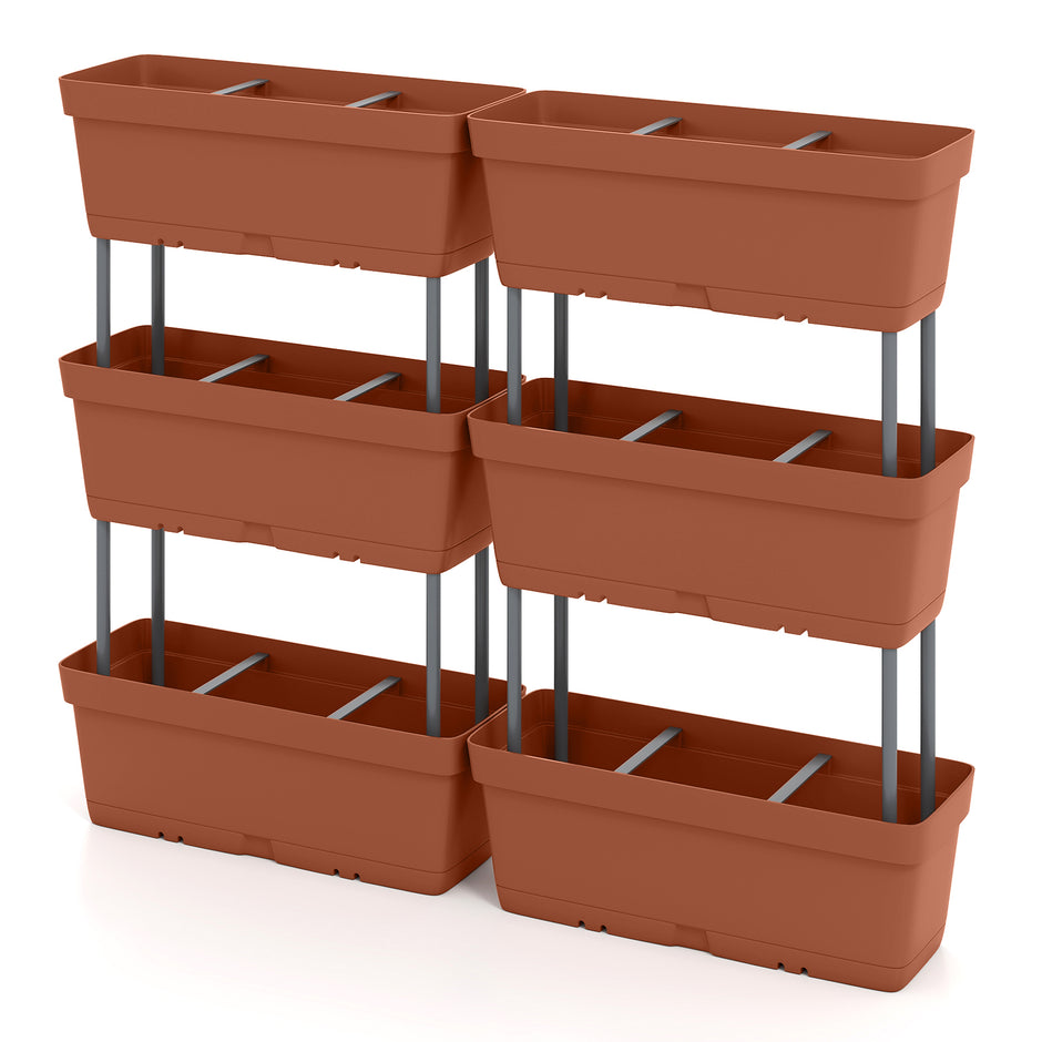 stycken – blomlådor med dräneringssystem, planteringslådor, vertikalt högbädd, planteringskärl, bruna – 6 – Brun