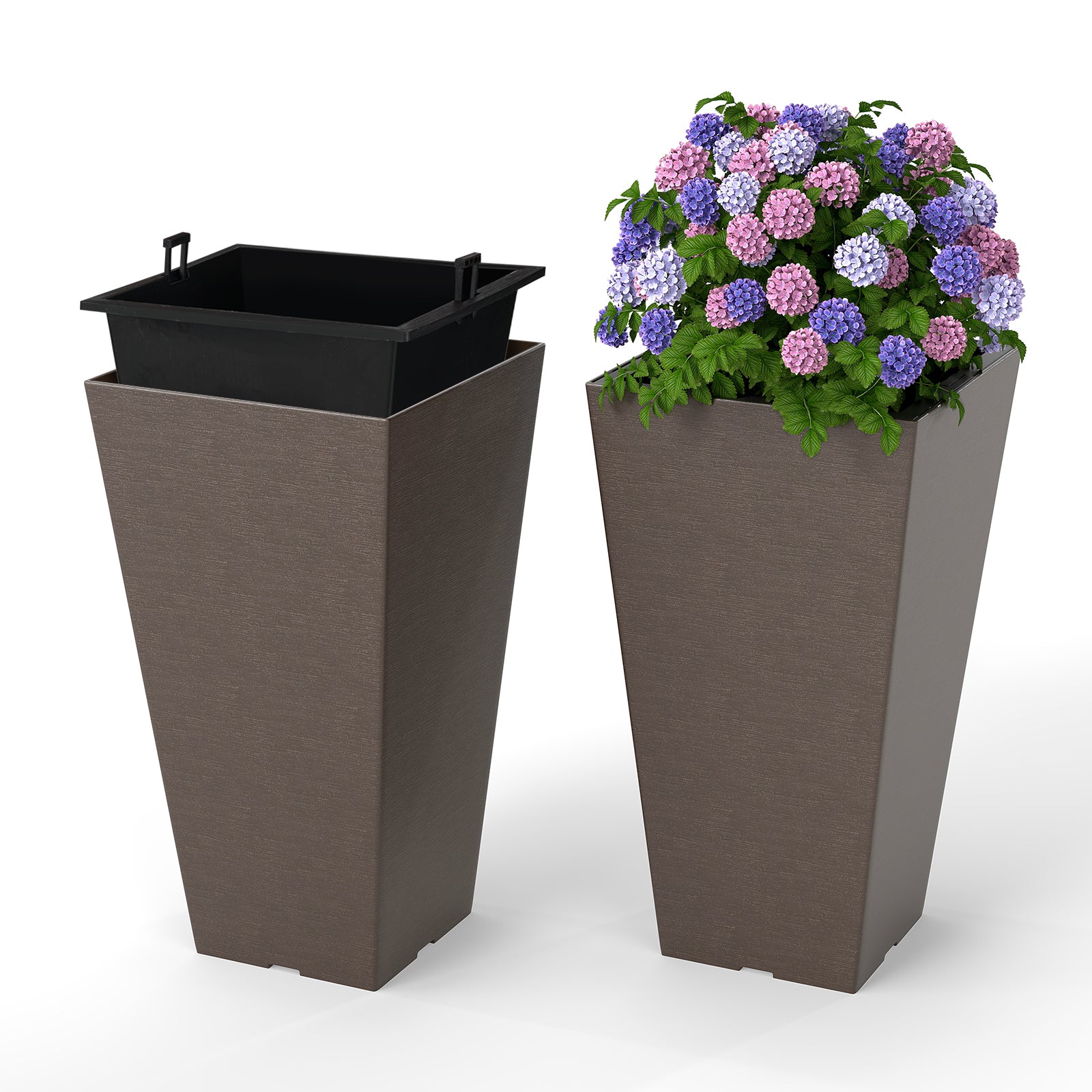 stycken – planteringskärl med innerkruka Väderbeständiga blomkrukor dräneringshål – 2 – Brun