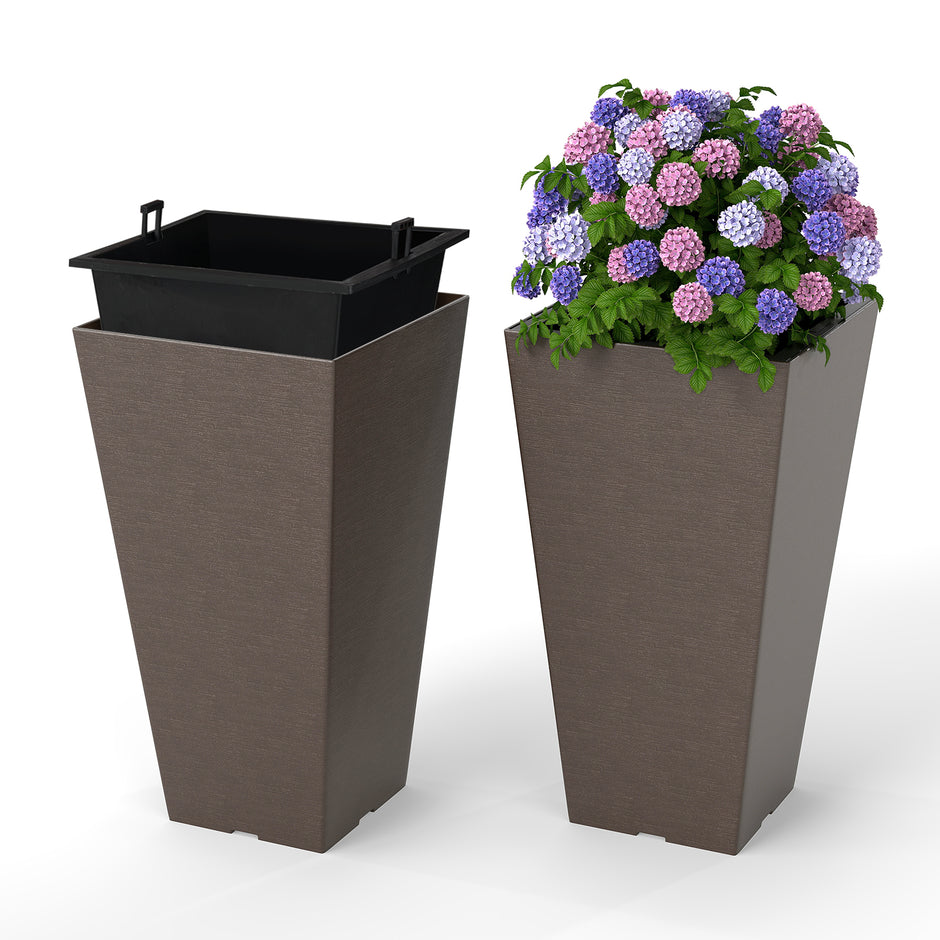 stycken – planteringskärl med innerkruka Väderbeständiga blomkrukor dräneringshål – 2 – Brun