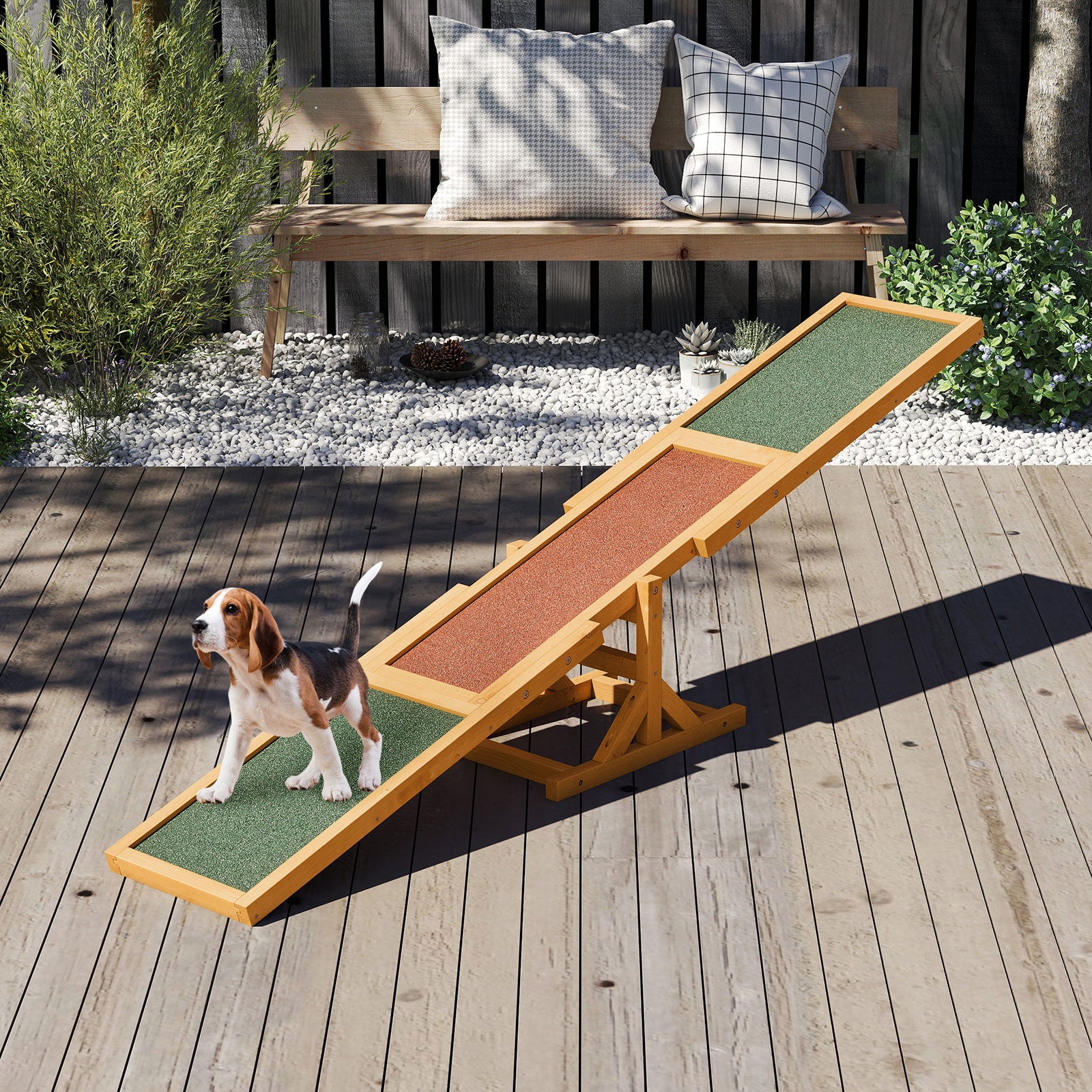Trä – Hund Agility Vippbräda och leksats Utomhus lökleksak Klätterplattform – Gul