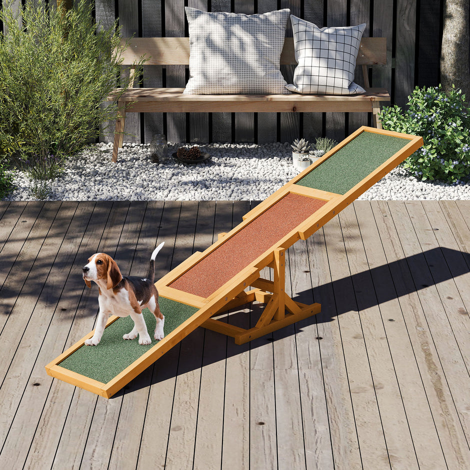 Trä – Hund Agility Vippbräda och leksats Utomhus lökleksak Klätterplattform – Gul