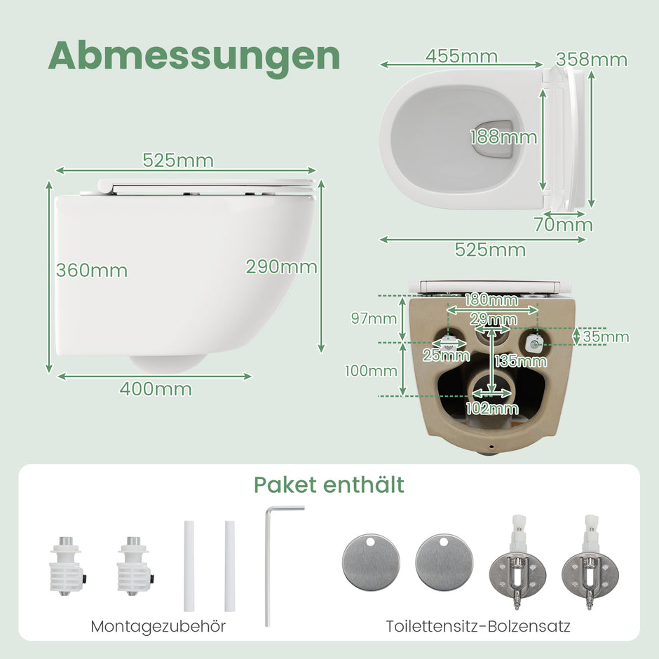 Väggmonterad – WC Keramisk med Toalettlock Dubbelspolningssystem Mjukstängning – Vit